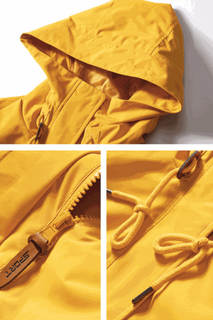 Yellow Versatile Chic Two-Piece Windbreaker Set with adjustable hood, zipper, and drawstring details