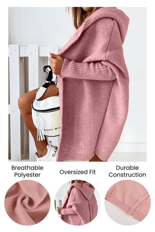 Warm oversized hooded cardigan in soft breathable polyester with durable construction and relaxed fit