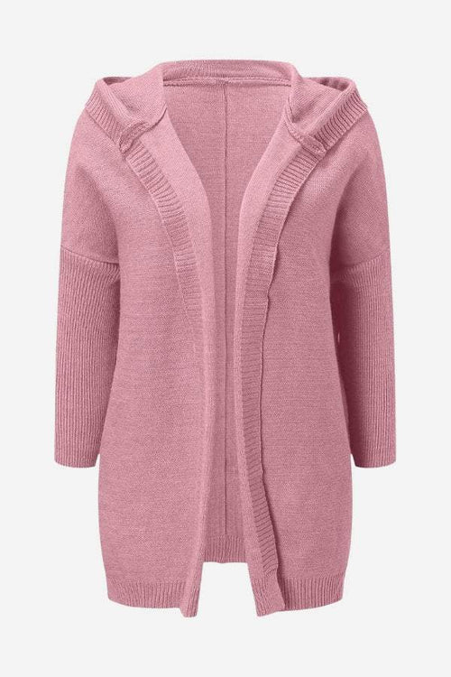 Pink warm oversized hooded cardigan with soft fabric and relaxed fit for layering and comfort