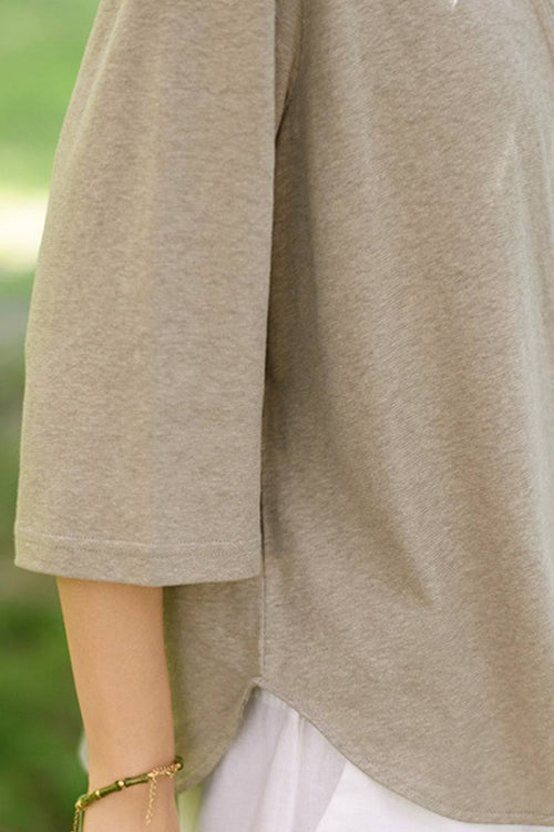 Close-up of beige Linen Cotton Classy eco-friendly shirt sleeve with casual loose fit