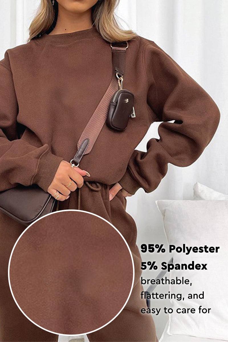 Classic Comfort Athleisure brown stretchy polyester spandex set with cozy long sleeves and adjustable waist for all-day comfort