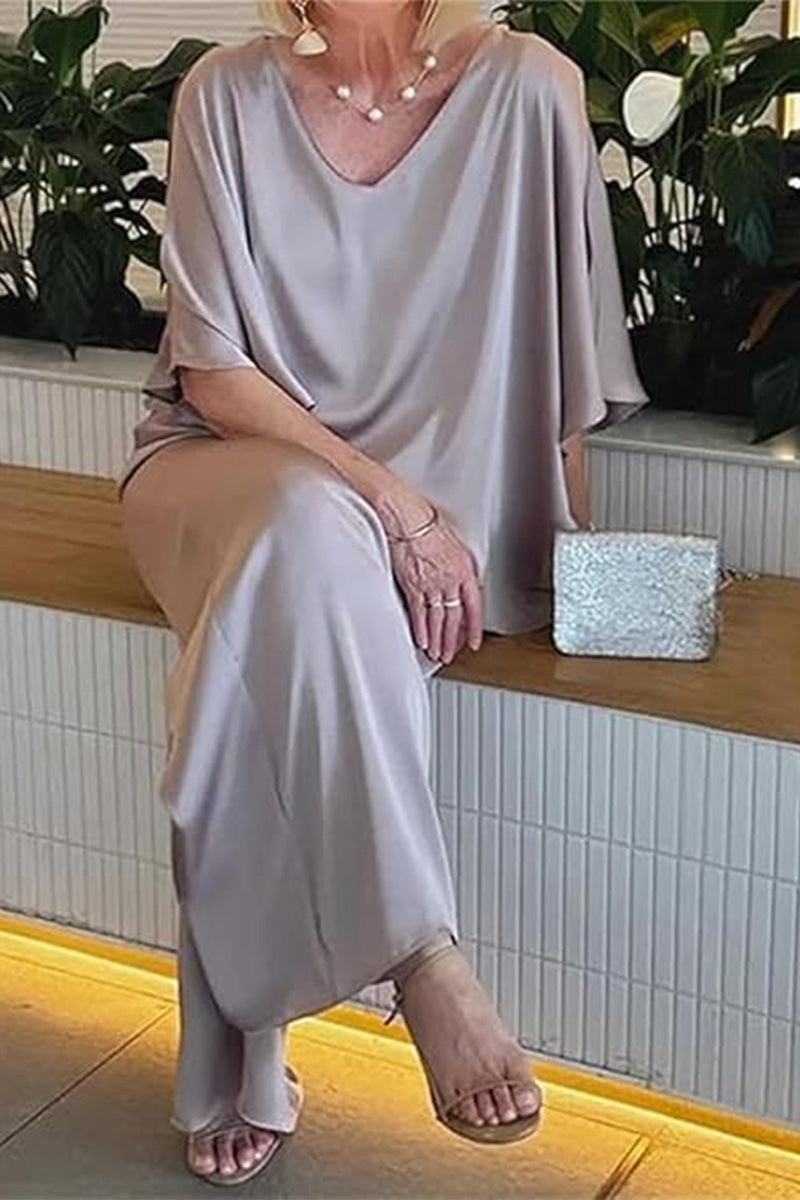 Elegant Layers Two-Piece Set with soft, flowy fabric and flattering V-neck design