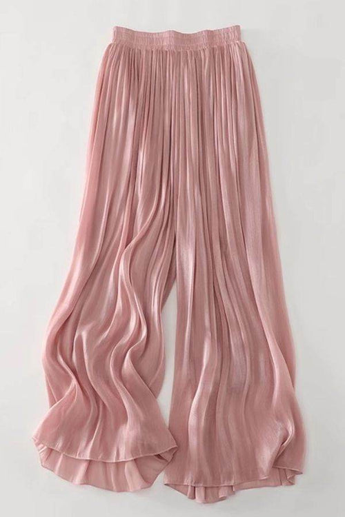 Pink Garden Soirée silk-cotton blend pleated wide-leg trousers with elastic waistband