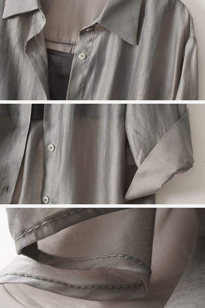 Soft Mornings wrinkle-free shirt and shorts set in breathable, soft polyester fabric with a relaxed fit and silky texture.