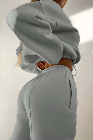 gray Storm Sweater Mock Neck athleisure set with relaxed fit and adjustable waist