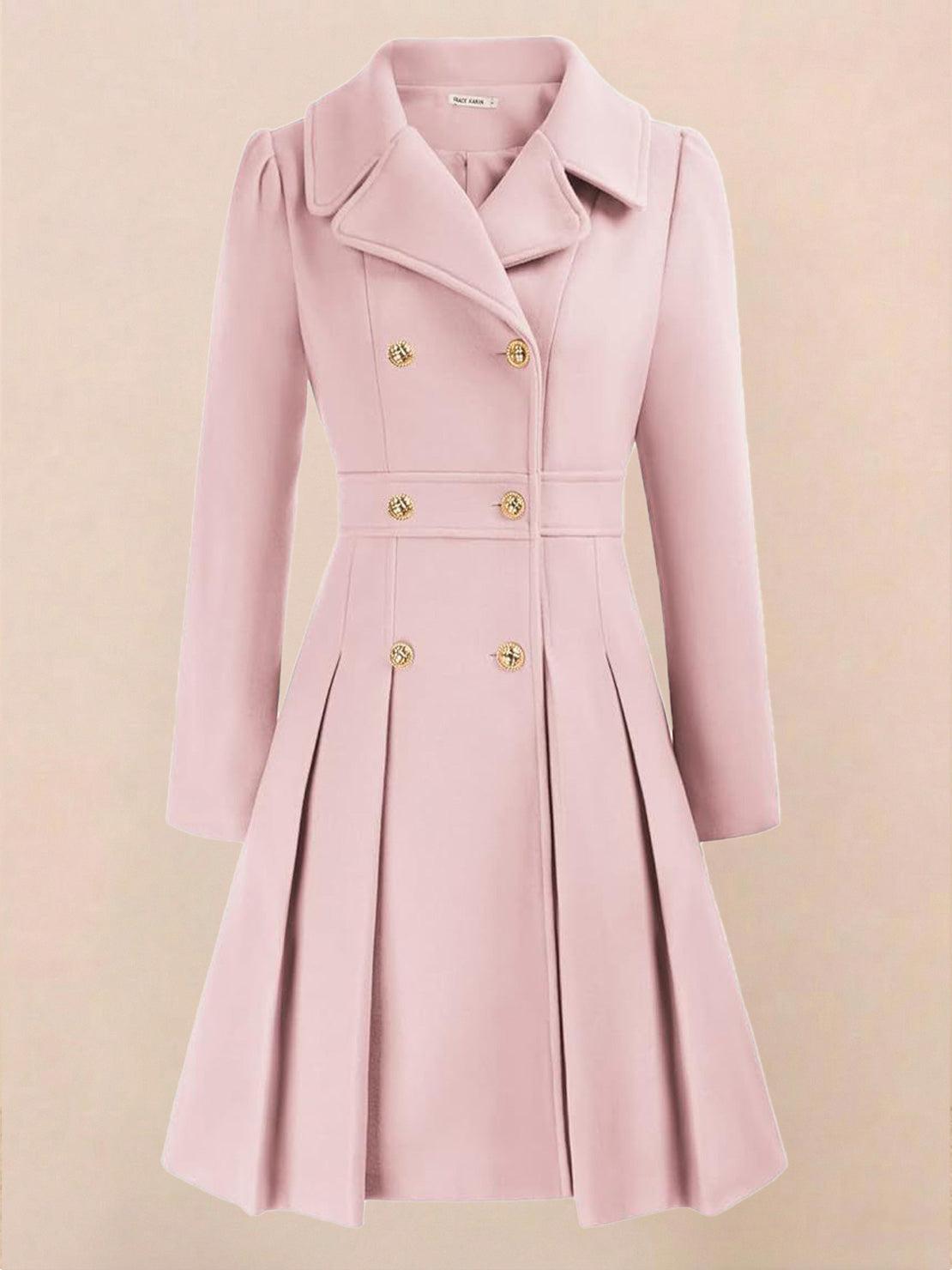 Tailored fit and flare trench coat with double-breasted buttons and smooth lining