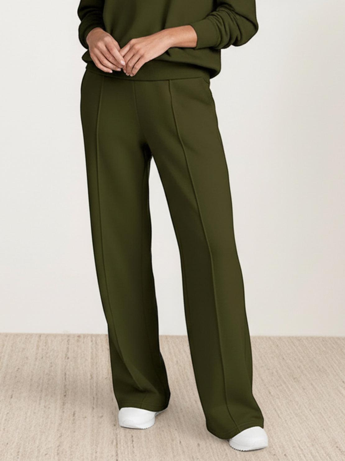 Wrinkle-Free Polo Set two-piece casual breathable loungewear with quarter-button top and high-waisted pants