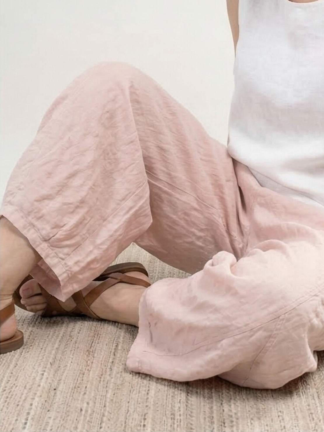 100% linen harem balloon pants with elastic drawstring waistband and side pockets