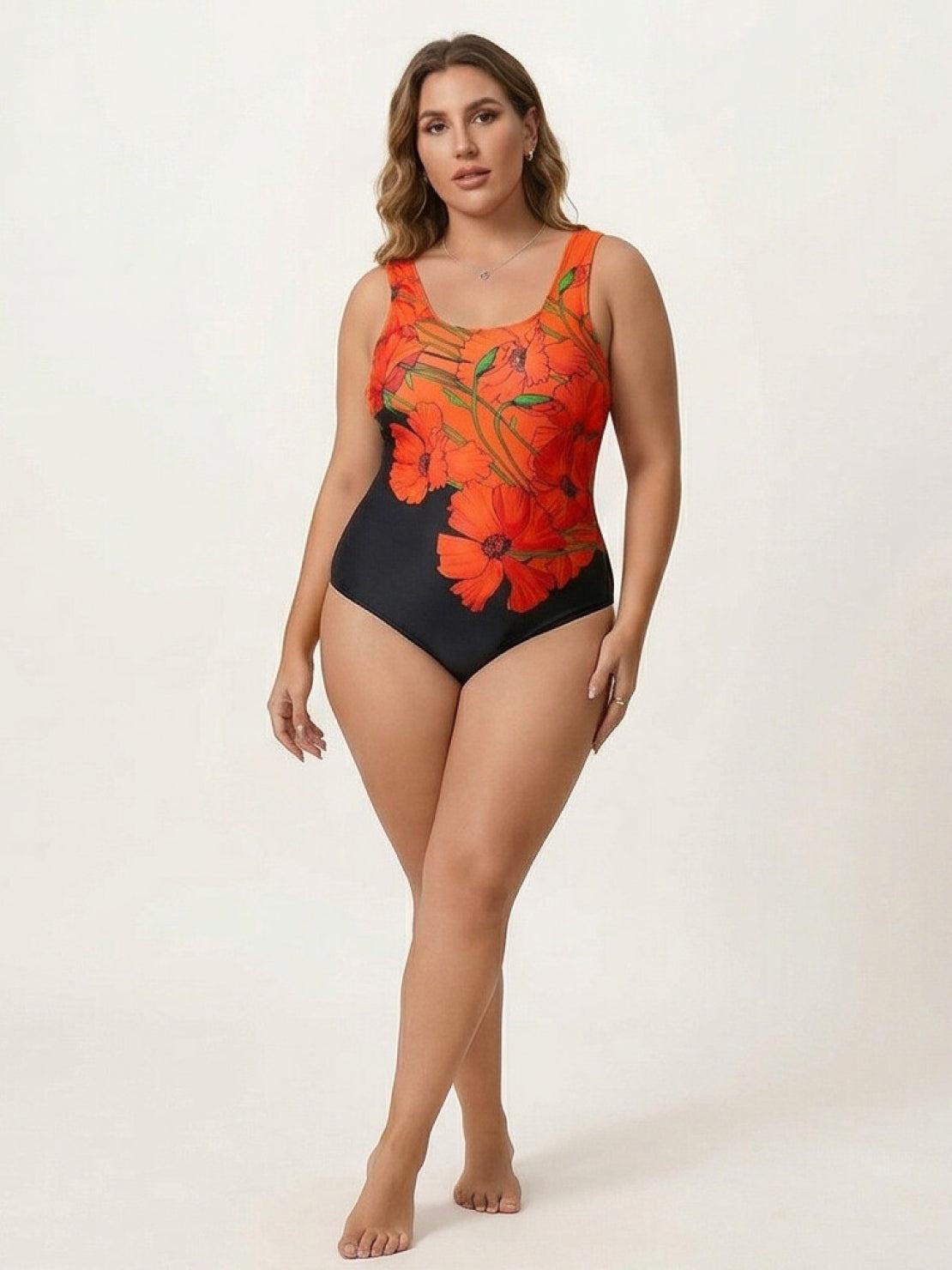 Curve-Fit Open-Back Swimsuit with scoop front, deep V back, adjustable straps, and diagonal panel design