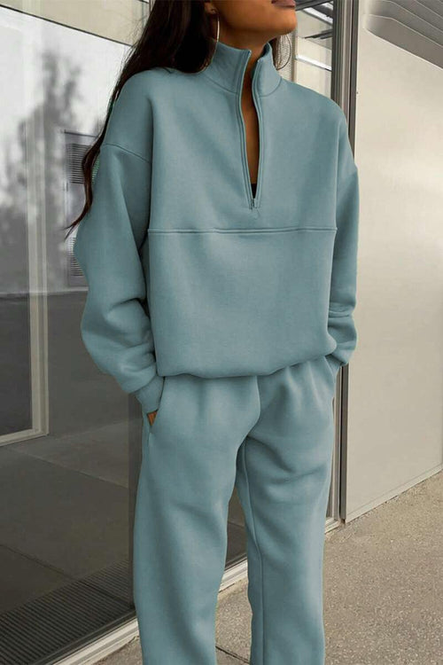Classic Airplane Set soft-touch cotton blend tracksuit with high collar zipper pullover and tapered joggers in mint green