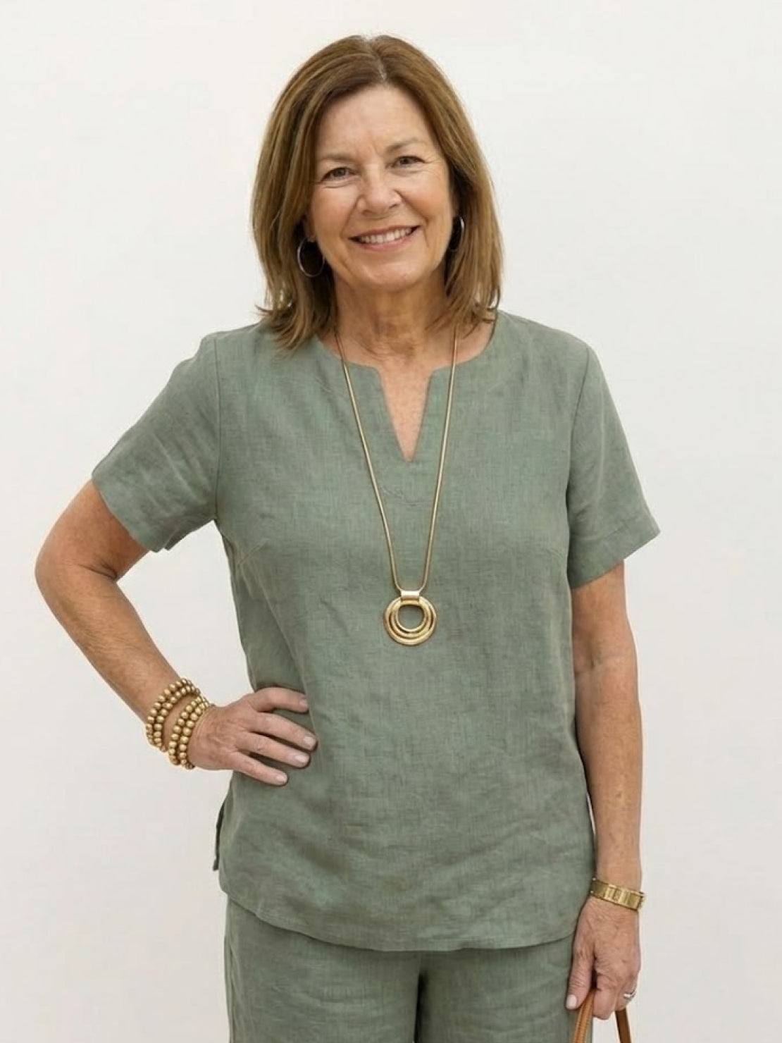 Breezy cotton blend two-piece set with short-sleeved shirt and elastic waist pants for comfortable summer wear