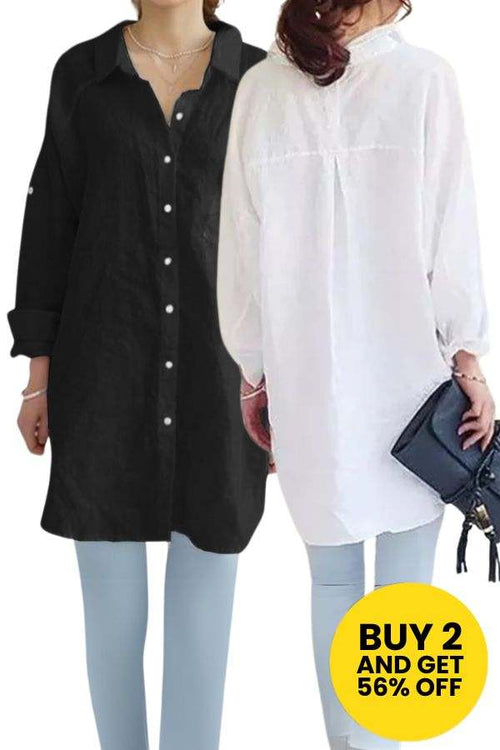 Oversized linen shirt bundle in black and white, long relaxed fit, breathable fabric, casual and stylish women's shirts