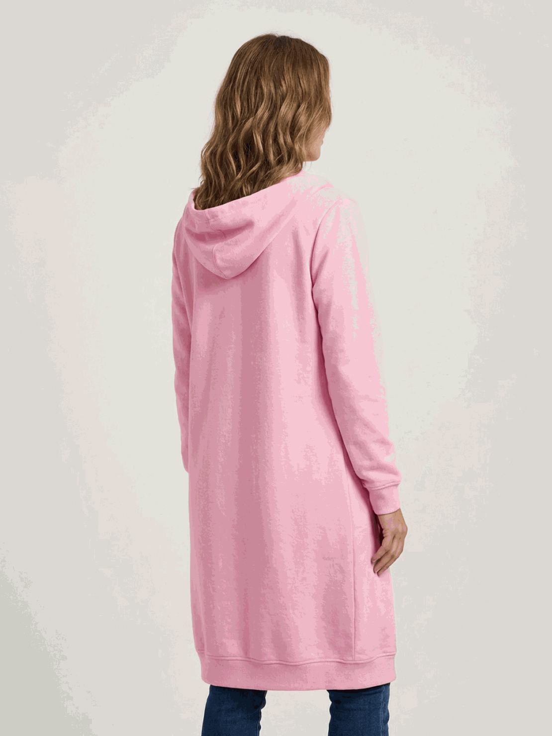 Oversized long zip sweatshirt hoodie with fleece lining and drawstring hood for casual layering