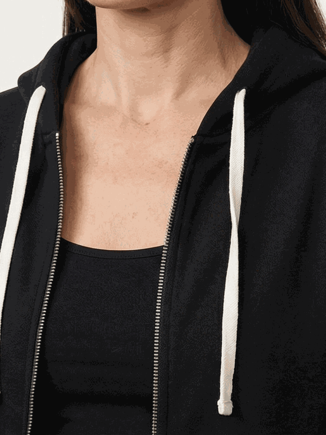 Oversized long zip sweatshirt hoodie with fleece lining and drawstring hood in solid color