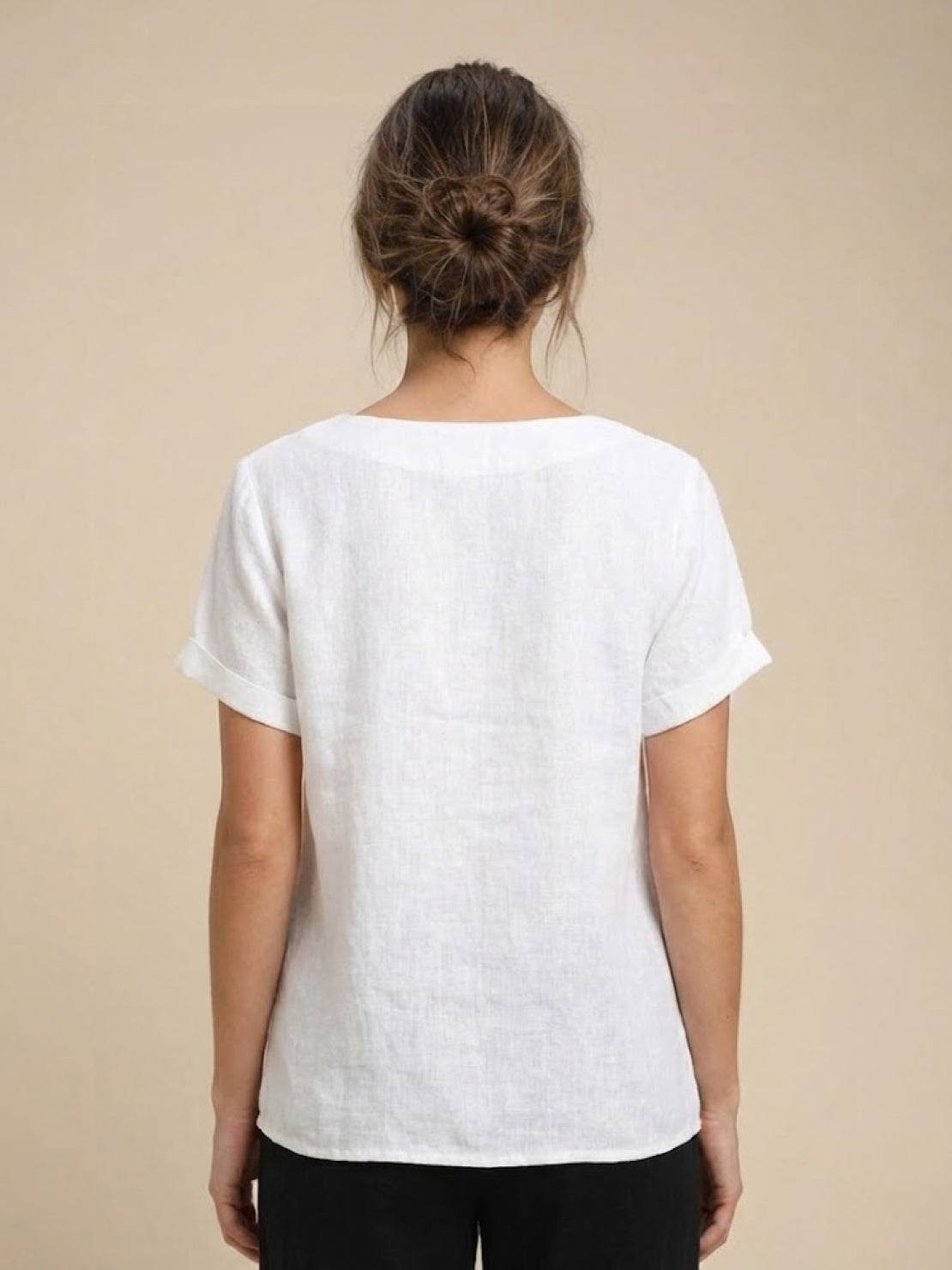 Relaxed Fit Linen Button-Up Tee with breathable fabric and button detail