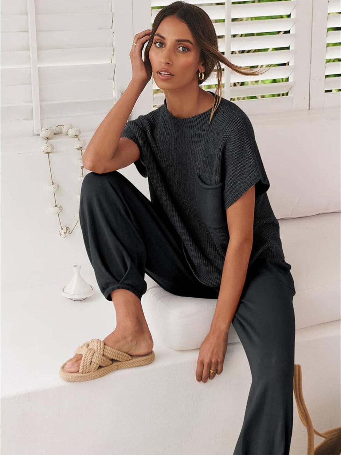 Comfy Couture Knit Sweater two-piece set in soft, relaxed fit knit fabric