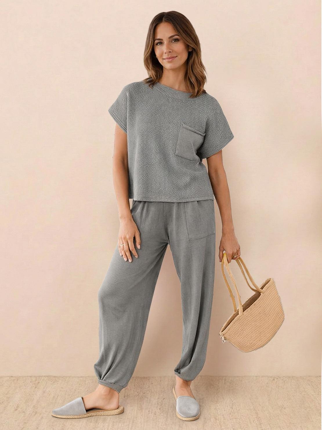 Comfy Couture Knit Sweater two-piece set in relaxed fit with soft fabric and matching pants
