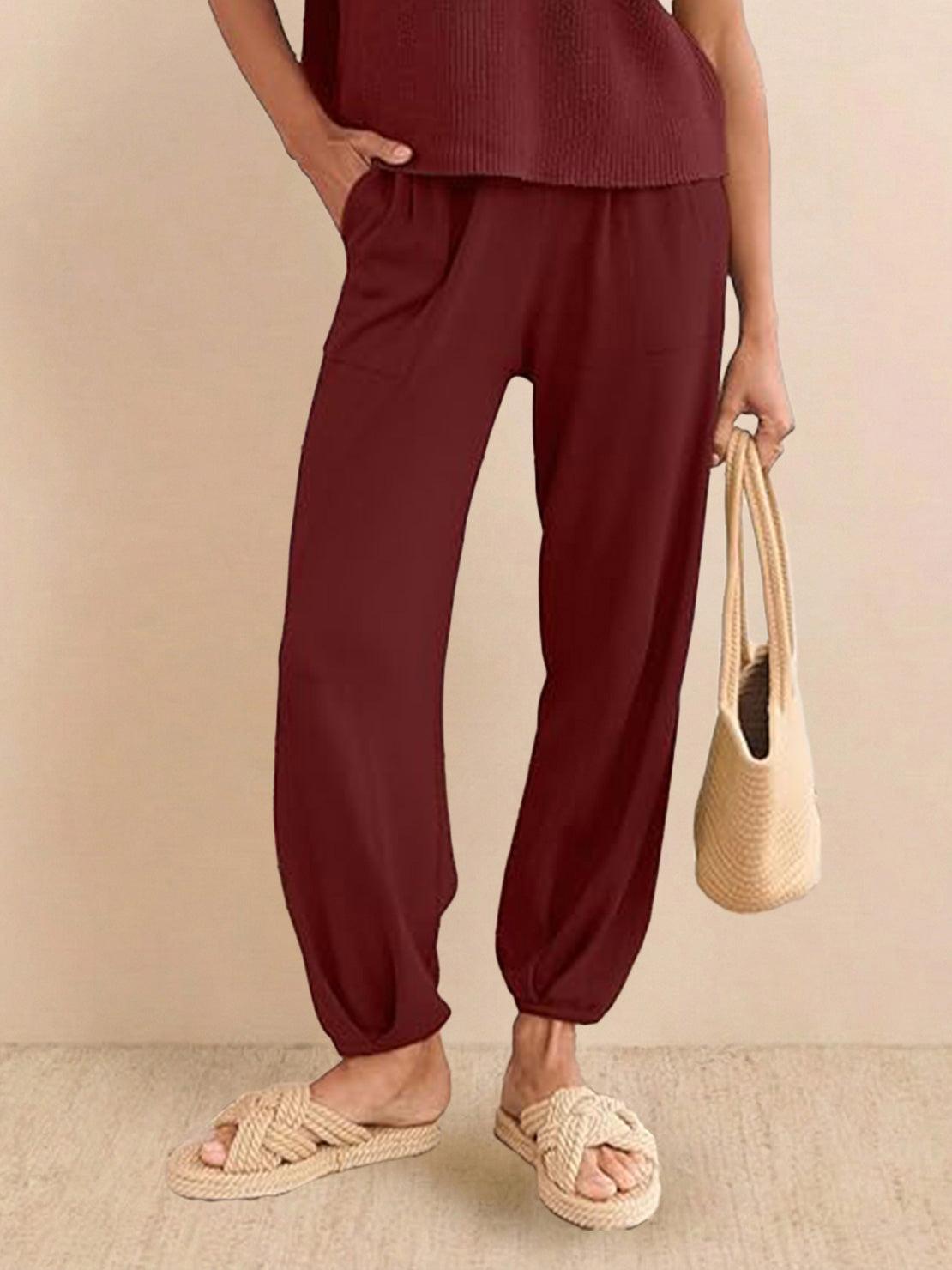 Woman wearing Comfy Couture Knit Sweater two-piece set in relaxed fit and soft knit fabric