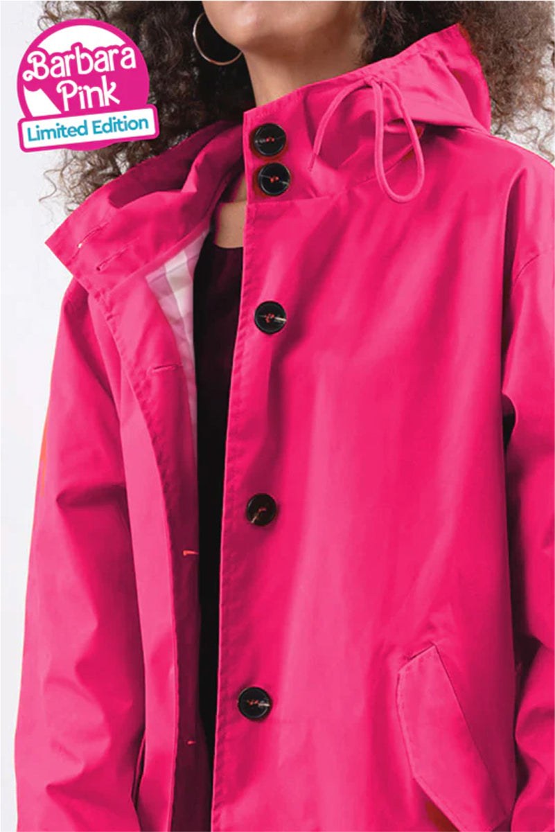 Pink Rain Couture Windbreaker jacket with oversized fit and water-resistant fabric
