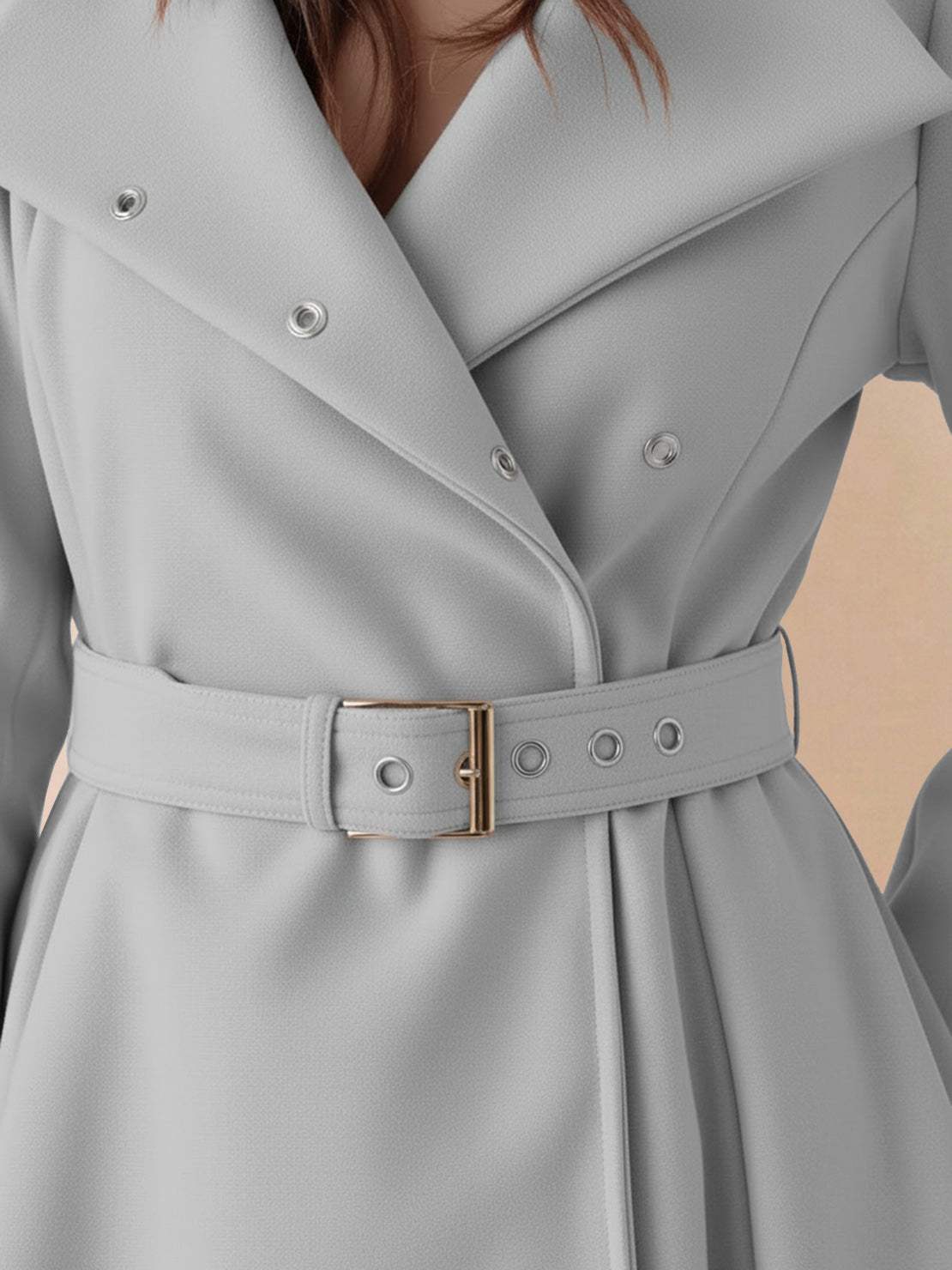 Water-repellent A-line hooded raincoat with matching belt and insulated lining for women