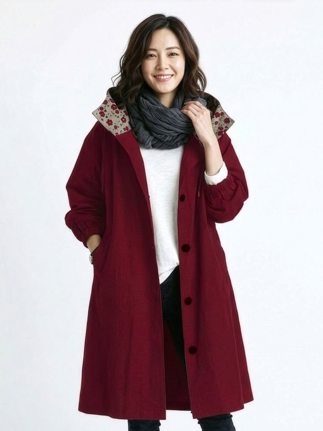 Water-resistant oversized hooded windbreaker rain jacket with multiple pockets for outdoor activities