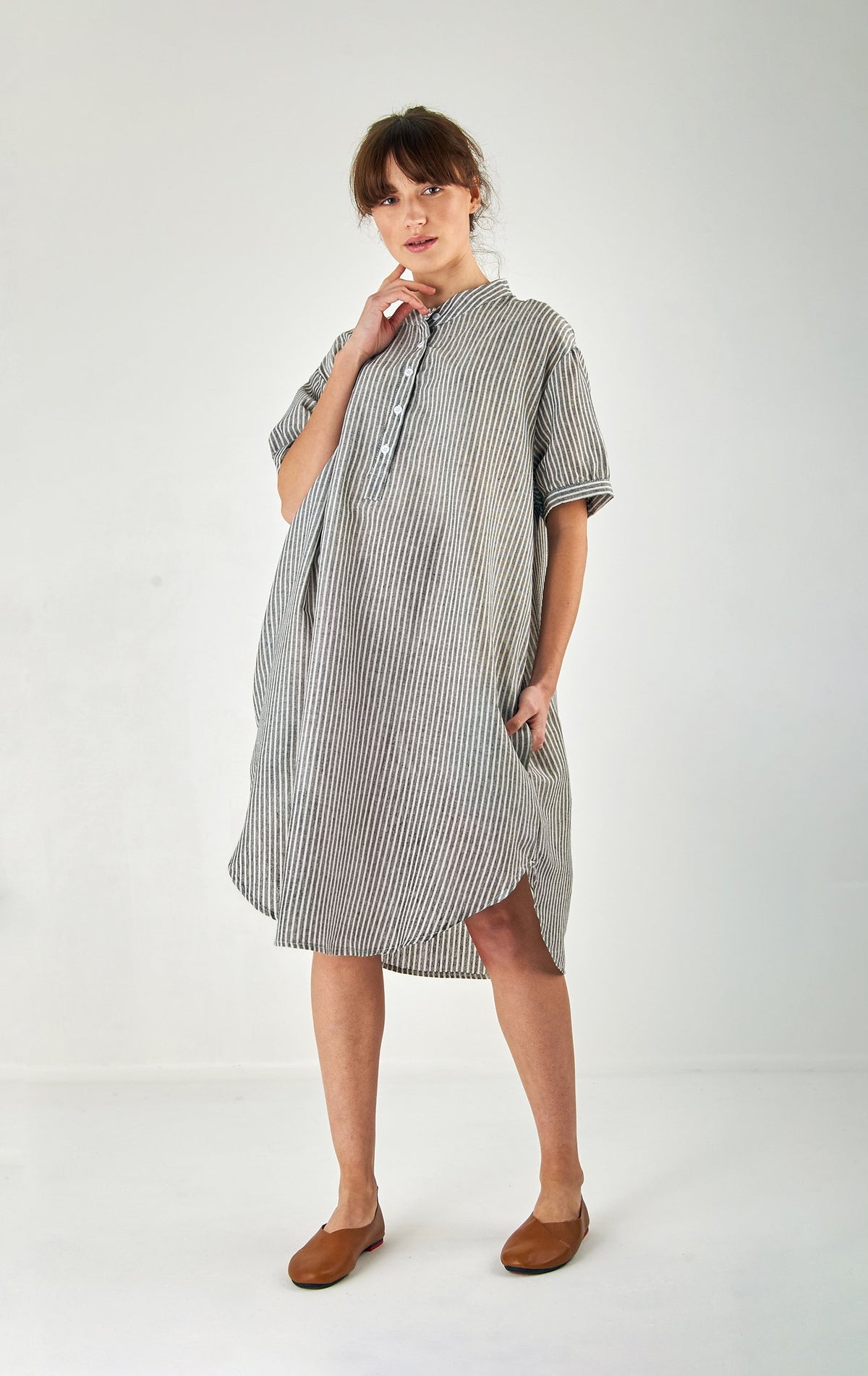 Striped Gauze Shirt Dress