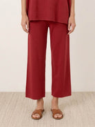 Lightweight cotton-blend capelet lounge set with mock neck top and wide-leg pants in multiple colors