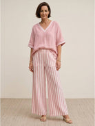 Striped wide-leg co-ord set with oversized top and palazzo pants featuring contrast stripe trim and elastic waistband