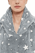 Gray Lazy Fleece Blanket Sweater with white star pattern, oversized soft fleece fabric and cozy hood
