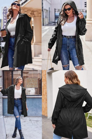 Women wearing black pack light water-resistant windbreaker jackets styled with casual outfits outdoors