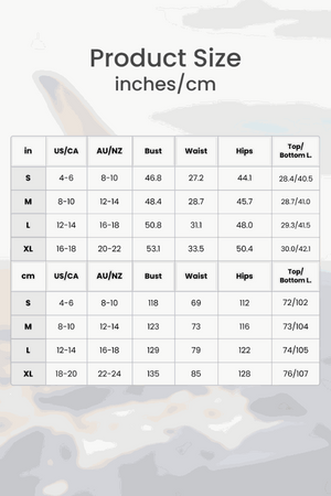 Size chart for Ultra-Soft and Comfy Co-ord Tracksuit Set showing bust, waist, hips, and length measurements in inches and cm for sizes S to XL.