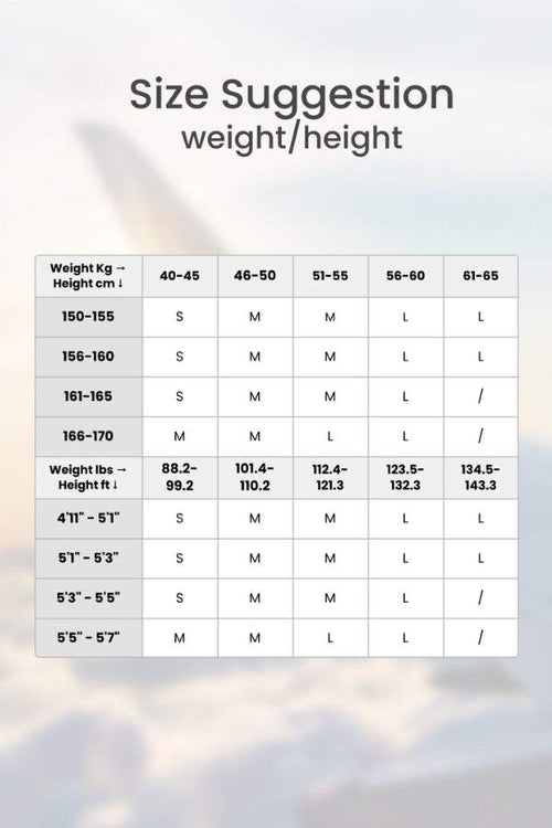 AeroTherm Breathable Warmth size chart for weight and height guidance