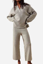 Multi-Weather Comfort two-piece oversized set in light brown textured fabric with relaxed fit and cropped wide pants