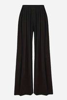 Black stretchy wide-leg pants with elastic waistband for all-day comfort and a sleek silhouette