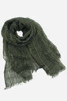 Dark green lightweight linen scarf with frayed edges from Christmas Collection