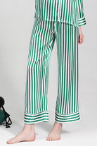 Green and white striped mulberry silk long sleeve pajama set bottom