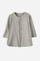 Grey linen cotton classy eco-friendly women's shirt with buttons and pleated front design