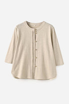 Linen cotton classy eco-friendly women's shirt in neutral tone with button front and 3/4 sleeves