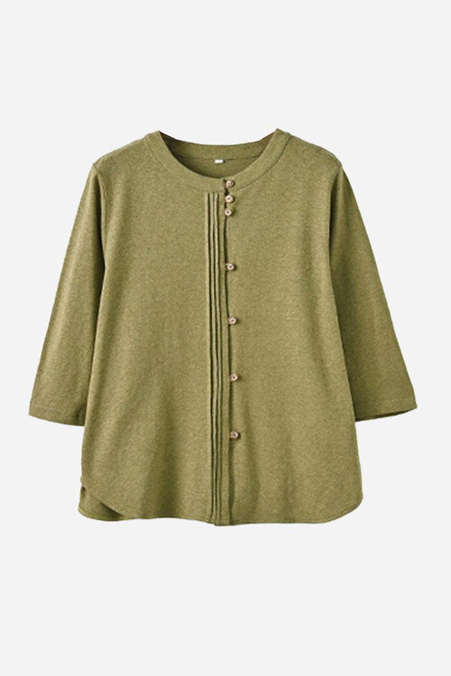 Linen Cotton Classy eco-friendly olive green women's shirt with button details and sustainable fabric blend.