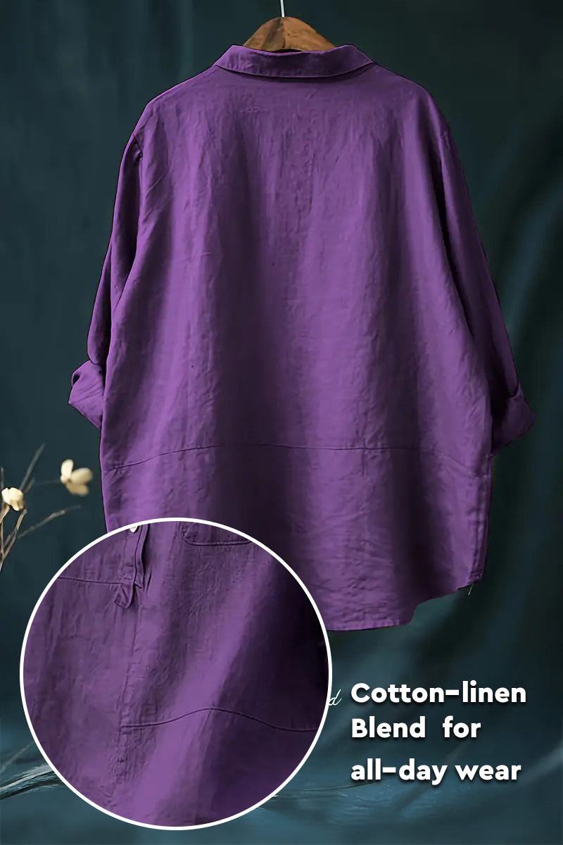 Purple vintage linen shirt made of breathable cotton-linen blend for casual all-day wear