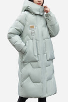 FrostLine Long Coat lightweight insulated winter coat with hood and large pockets in light gray