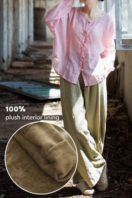 Sandwashed Ramie Linen Pants with plush interior lining for warmth and relaxed fit in natural fabric blend