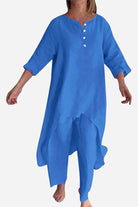 Breathable & featherlight vibrant blue lounge set with relaxed fit and buttoned top