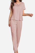 Soft pink My Go To Loungewear two-piece set with short sleeves and relaxed pants for cozy casual wear