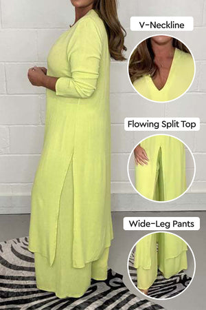 Urban Chic V-Neck Split Top Two-Piece Set
