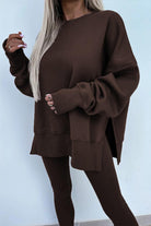 TimelessChic Ultra Comfortable Two-Piece Set brown soft stretch lounge top and pants for women