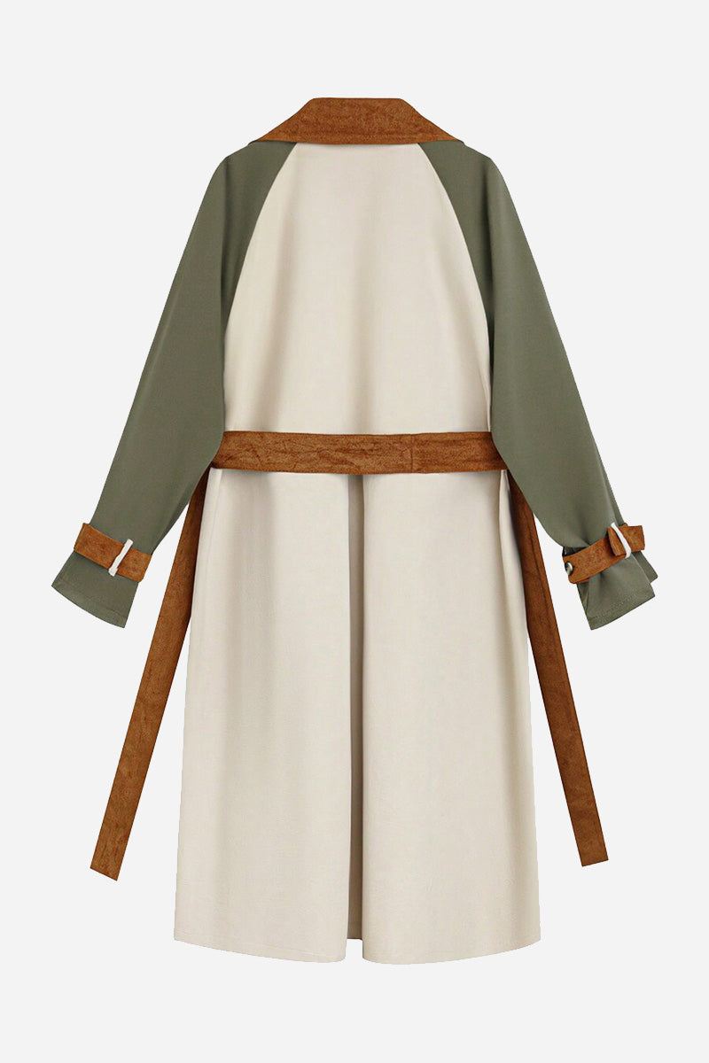 Urban Chic Oversized color block windbreaker with brown belt and green sleeves, lightweight and flattering fit