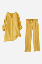 Yellow 100% cotton double comfort set with relaxed fit shirt and pants