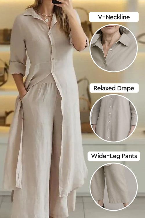 Refined Comfort Coordinated Wide-Leg Two-Piece