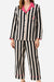Premium moisture-wicking cotton-tencel pajama set with black and white stripes and pink collar and cuffs